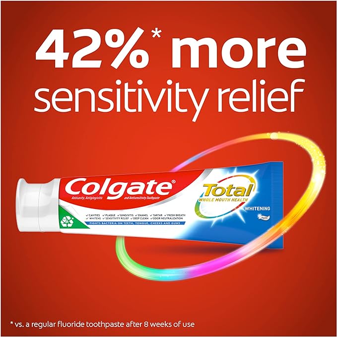 Colgate Total Teeth Whitening Toothpaste, 10 Benefits Including Sensitivity Relief ,Whitening Mint