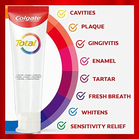 Colgate Total Whitening Toothpaste with Fluoride, 10 Benefits Including Sensitivity Relief and Stain Removal, Mint, 5.1 ounces (4 Pack)