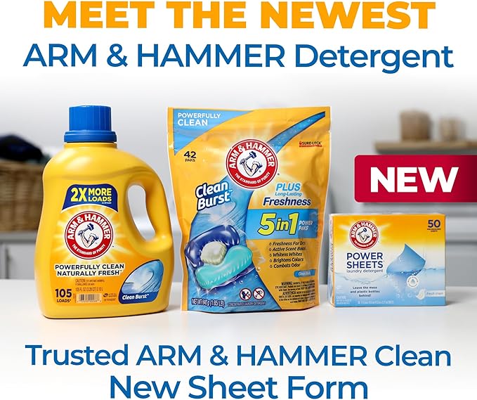 Arm & Hammer Power Sheets Laundry Detergent, Fresh Linen 50ct