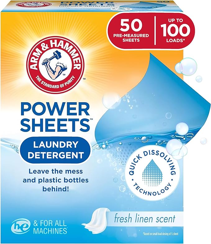 Arm & Hammer Power Sheets Laundry Detergent, Fresh Linen 50ct